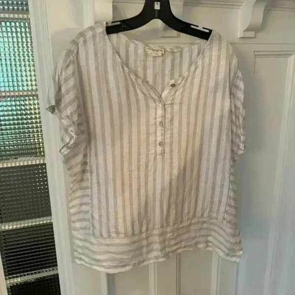 Christian Siriano women’s LINEN white & gray striped top button front size XL - Picture 2 of 9
